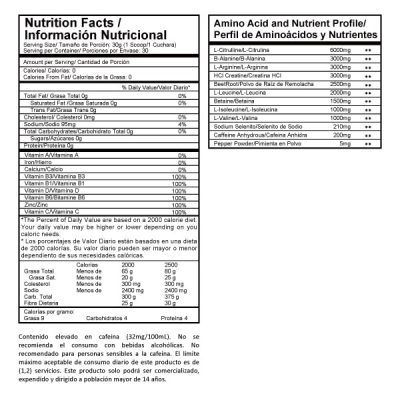 INTENZE PRE-WORKOUT Proscience información nutricional ingredientes y modo de uso Proteina.co Colombia