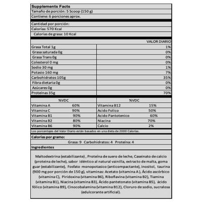 Proteina TFP Gainer 3,3 Libras Proteina.co información nutricional ingredientes y modo de uso Proteina.co Colombia