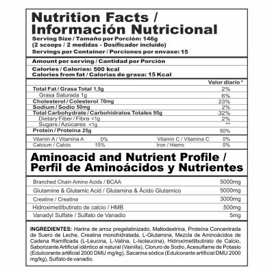 MEGAPLEX MASS Nutramerican Pharma información nutricional ingredientes y modo de uso Proteina.co Colombia