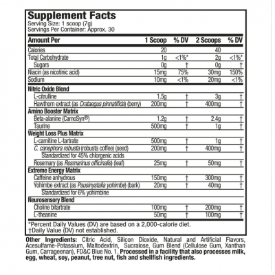 VAPOR X5 RIPPED Proteina.co información nutricional ingredientes y modo de uso Proteina.co Colombia
