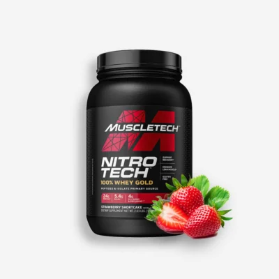 Nitro Tech WHEY Gold 2 Libras – Muscletech (Sabor: Strawberry) de Muscletech - Proteína Whey "Limpia" original en Proteina.co Colombia