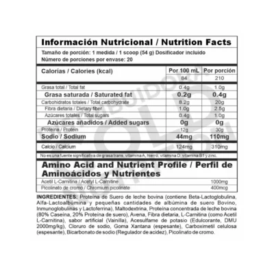 BiPro Ripped Tabla Nutricional
